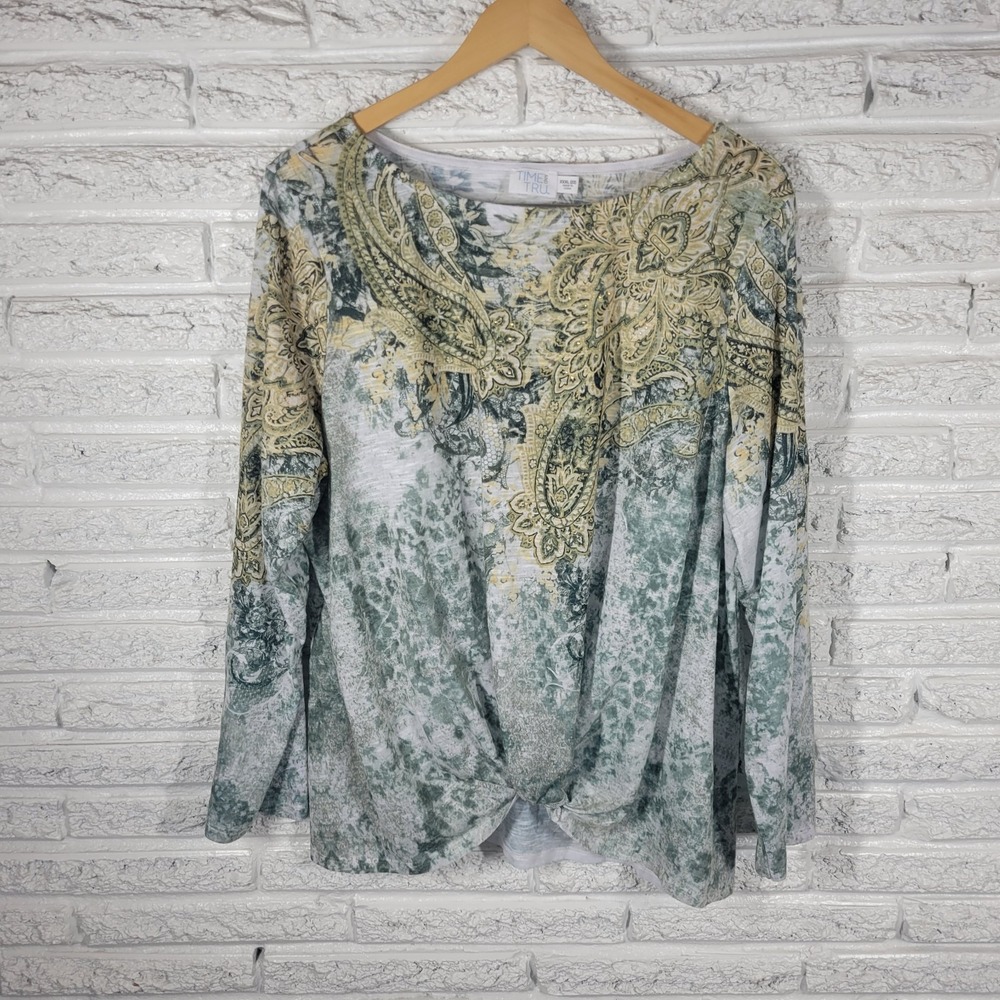Time & Tru Women 3XL Floral Studded Blouse Top Long Sleeve Stretch Casual Travel